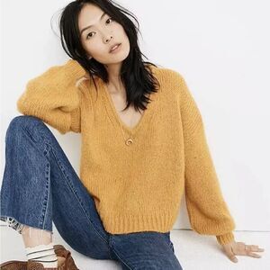 Madewell boxy alpaca wool blend sweater mustard yellow